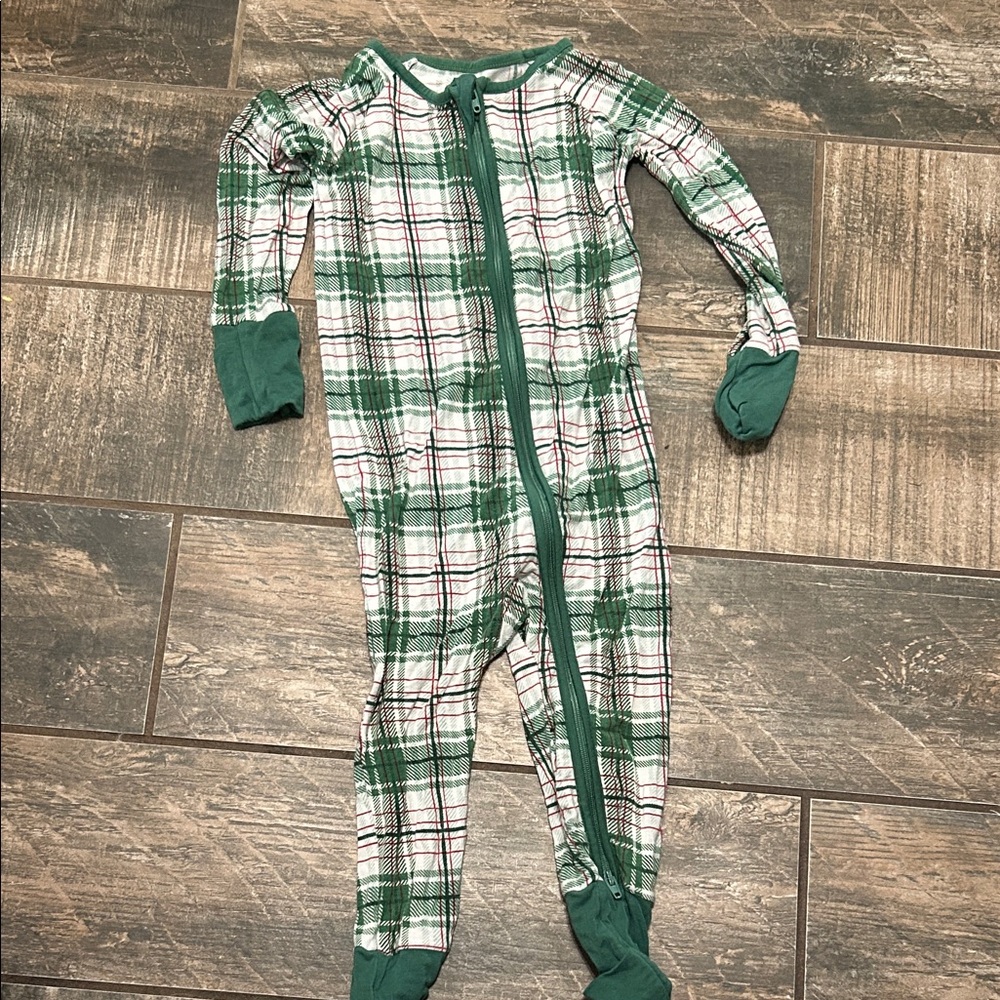 Little Sleepies Green Plaid Footed One-Piece Pajamas